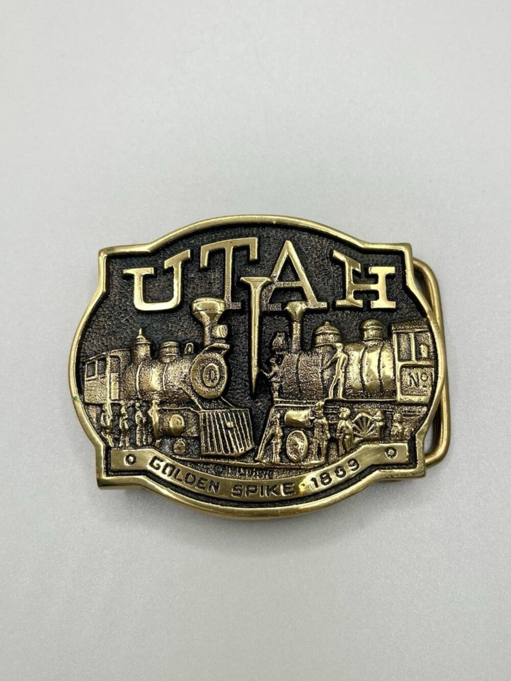 VTG 1978 Utah Golden Spike Commemorative Belt Buckle Western Railroad Old West